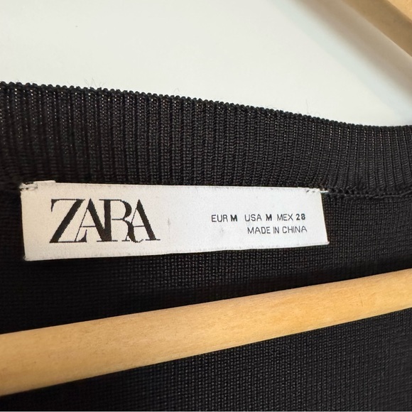 Zara Black Ruched Cinched Front Tie Black Top, cropped, size medium - Picture 6 of 10